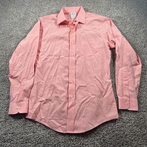 Vintage Brooks Brothers Shirt Mens 15-34 Coral Plaid‎ Pocket Slim Fit Button Up